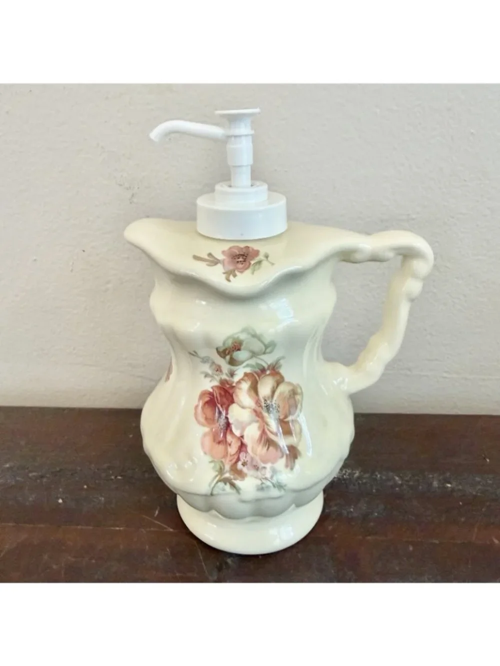 Vintage Athena California Floral Ceramic Pitcher Soap Dispenser Cottagecore